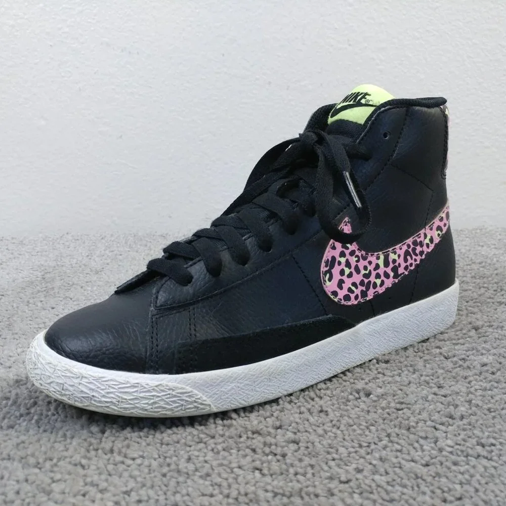 Nike Blazer Mid GS Girls Size 5Y Shoes Black Pink Cheetah DA4674-001